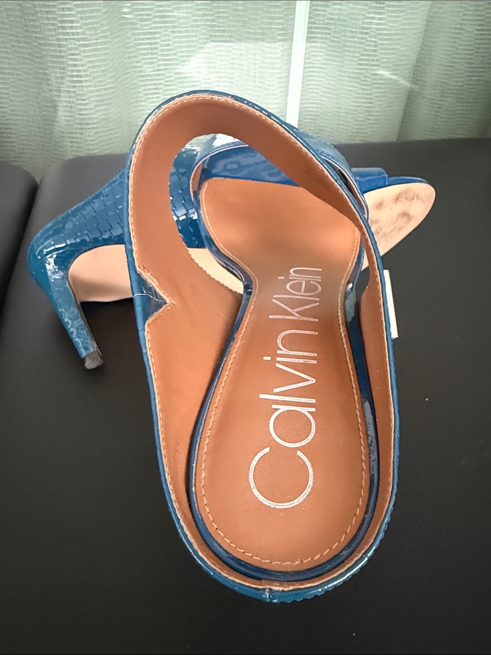 Calvin Klein Teal Patent Pointed Slingback Heels